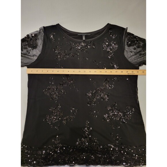 WHBM Womens XL Blouse Top Black Lined Mesh Floral Sequined Witchy Whimsigoth - Picture 4 of 9